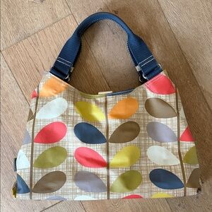 Orla Kiely Multicolor Leaf Print Shoulder Bag with Navy Handle